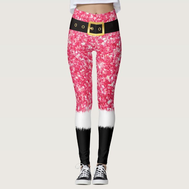 Leggings Couleur rose Noël Costumes du Père Noël Leggents (Devant)