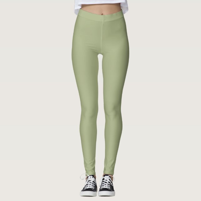 Leggings Couleur solide verte de couleur de sable (Devant)