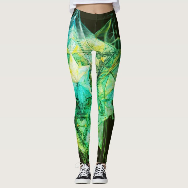 Leggings Couleurs Abstraites Tons Verts sur Moderne Personn (Devant)