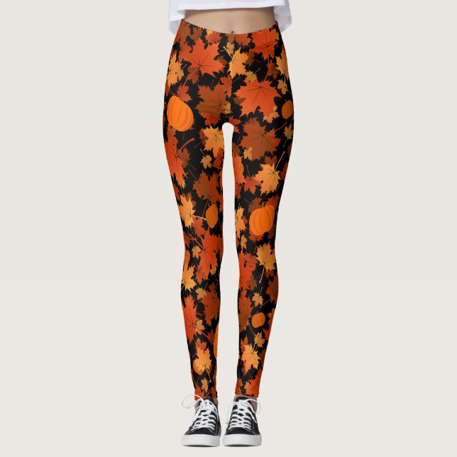 Leggings Couleurs d'automne feuilles d'érable et motif citr (Devant)