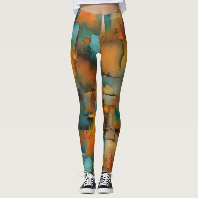 Leggings Couleurs d'automne, peinture grunge géométrique ab (Devant)