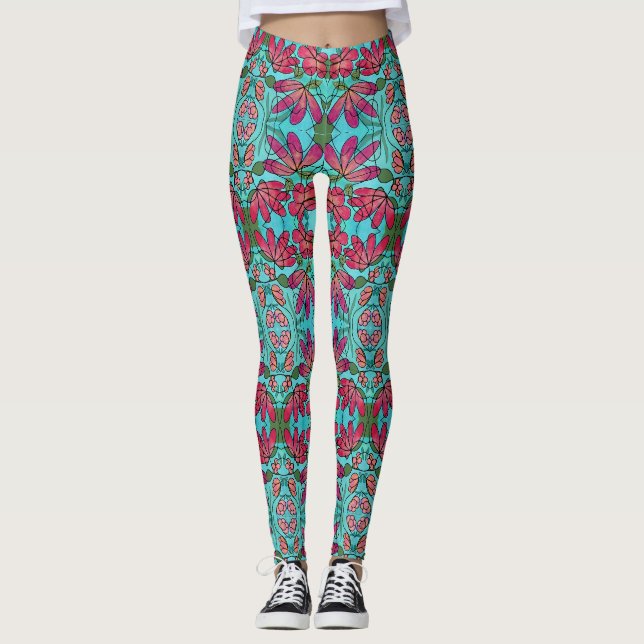 LEGGINGS COULEURS D'EAU NEUROGRAPHIQUES DES FLEURS DE PRINT (Devant)