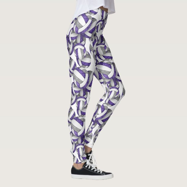 Leggings Couleurs d'équipe violet gris girly volleyballs mo (Droite)