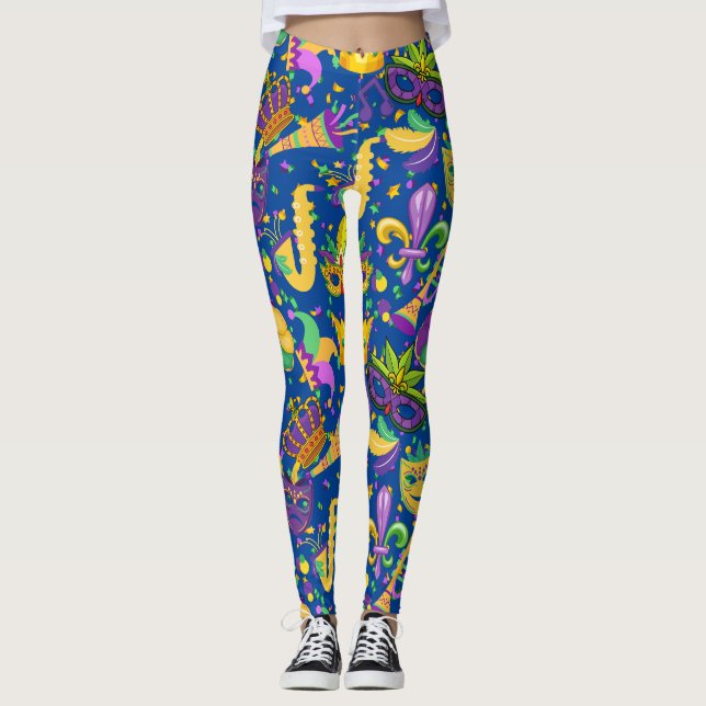 Leggings Couleurs du Mardi gras D Bleu (Devant)