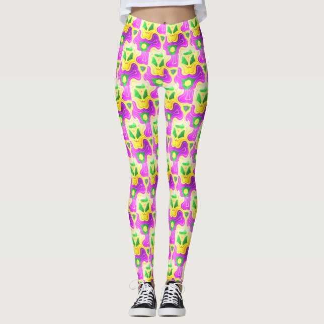 Leggings Couleurs du Mardi Gras motif abstrait (Devant)