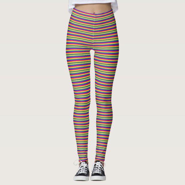 Leggings Couleurs Minces Arc En Ciel Rayures (Devant)