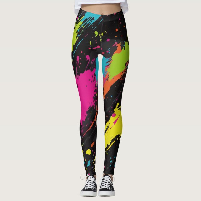 Leggings Couleurs néon Retro Paint Splatter (Devant)