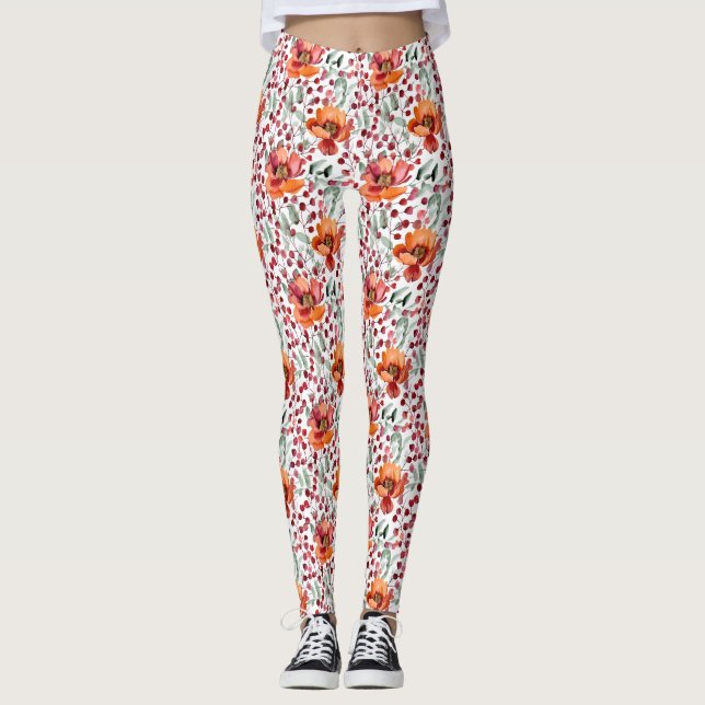 Leggings Couleurs Terreuses, Fleurs d'Automne (Devant)