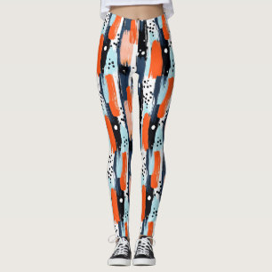 Leggings Coup de pinceau bleu orange Motif abstrait