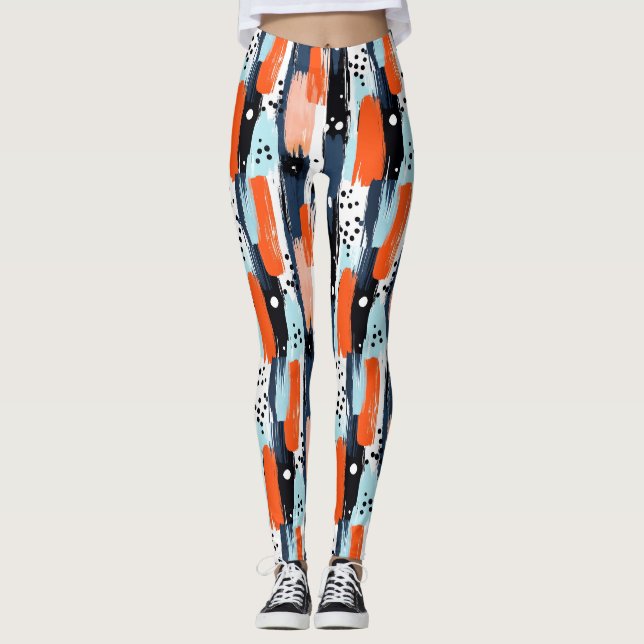 Leggings Coup de pinceau bleu orange Motif abstrait (Devant)