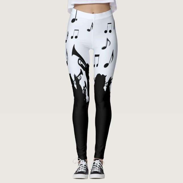 Leggings Coupe de corne Musique Design Poudre Bleu (Devant)