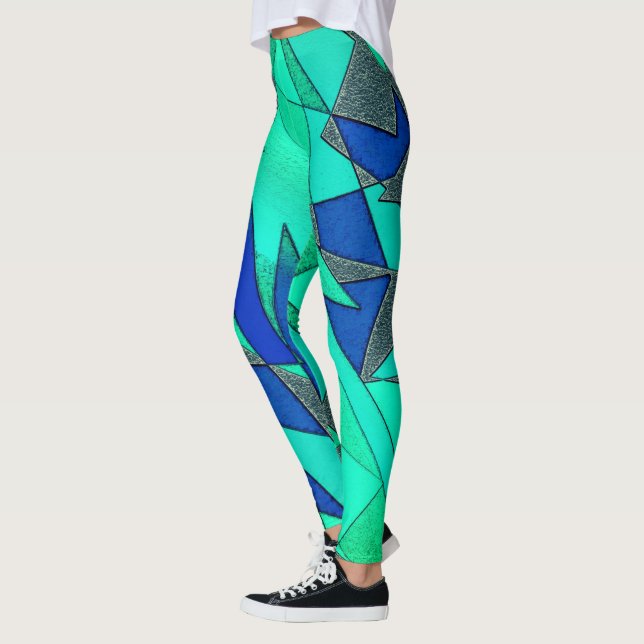 Leggings Coupes triangulaires vertes sur arrière - plan ble (Gauche)