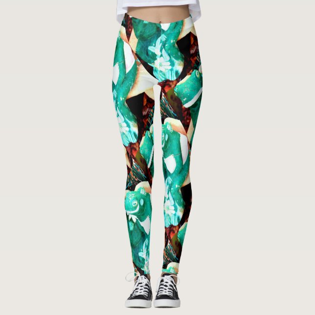 Leggings couple abstrait de grenouilles vertes (Devant)
