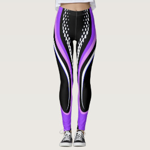 Leggings Courbe Abstraite violette blanche et noire
