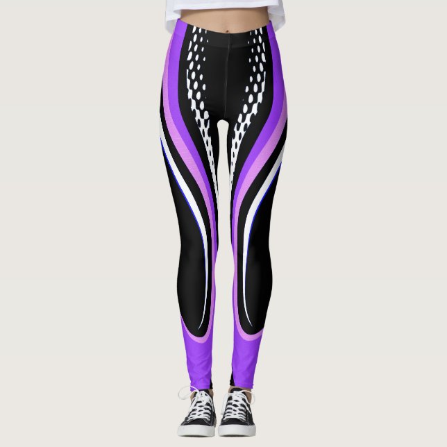 Leggings Courbe Abstraite violette blanche et noire (Devant)