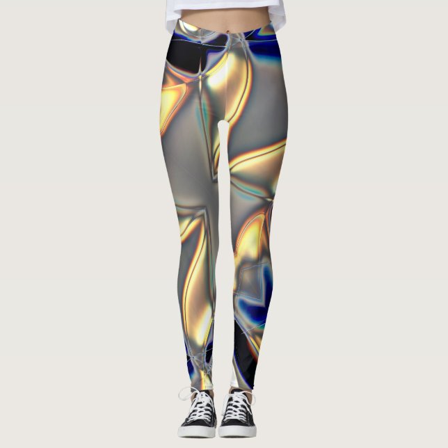 Leggings Courbes cristallines en bleu jaune sur texture gri (Devant)