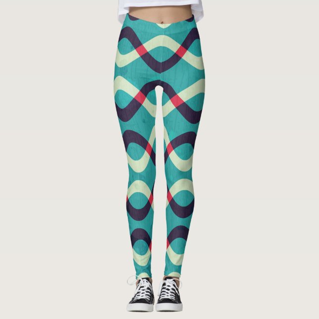 Leggings Courbes rétro : Effet Motif Grunge. (Devant)