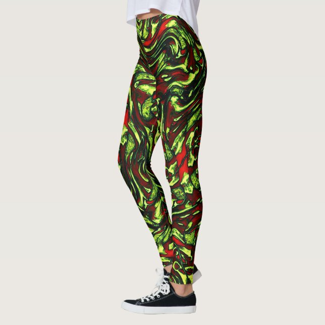 Leggings Courbes rouge vif et jaune vert rustique (Gauche)