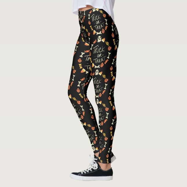 Leggings Couronne de doodle de bonbons d'Halloween mignonne (Gauche)
