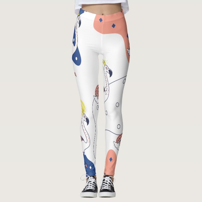 Leggings Couronne Flamant rose : Abstraite Vintage sans cou (Devant)