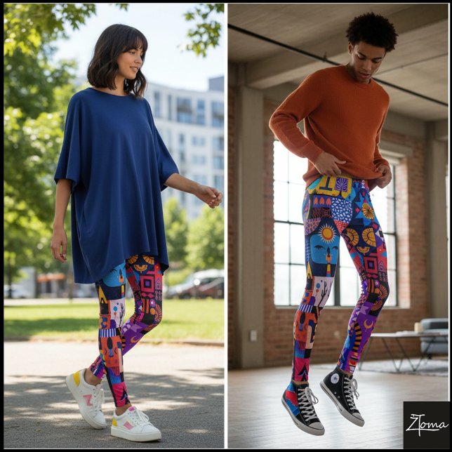 Leggings Courtepoint d'art populaire néon hyper saturé (Créateur téléchargé)