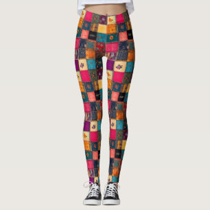 Leggings Courtepoint Patchwork Vibrant avec Florales Classi