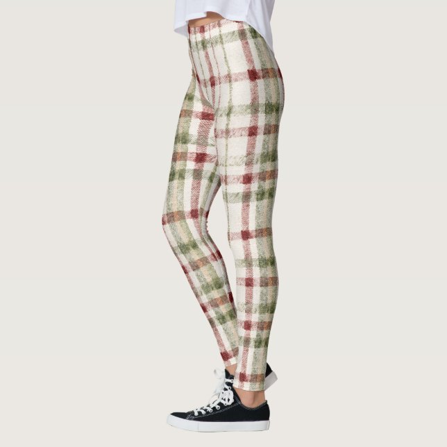 Leggings Cozy Cream Green Red Stripes (Gauche)