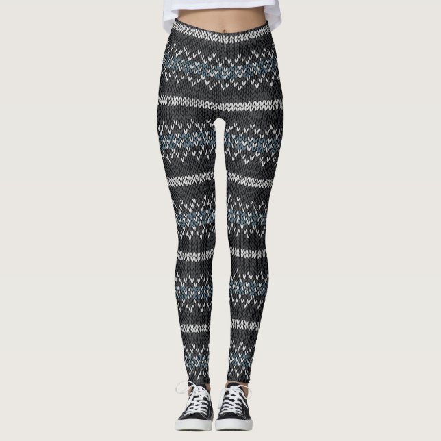 Leggings Cozy Knitted Pattern Black and Gray  (Devant)