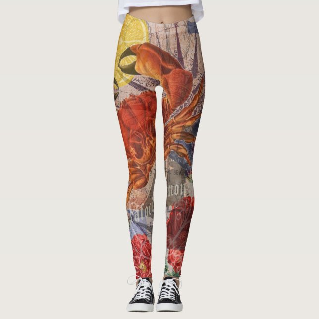 Leggings Crabe Plage Nautique Art de la mer (Devant)