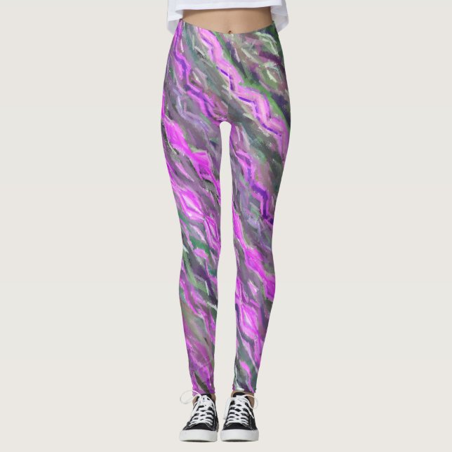Leggings Craie pastel rose, violet et vert Art abstrait (Devant)