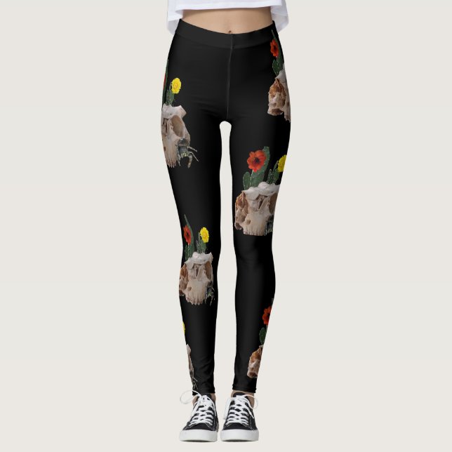 Leggings Crâne animal, cactus, fleurs et une mignonne araig (Devant)