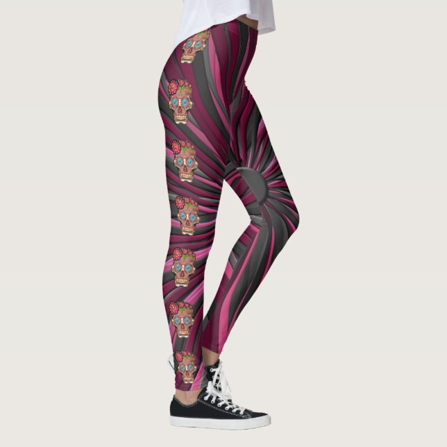 Leggings Crâne de sucre en bois sculpté avec couronne fleur (Droite)