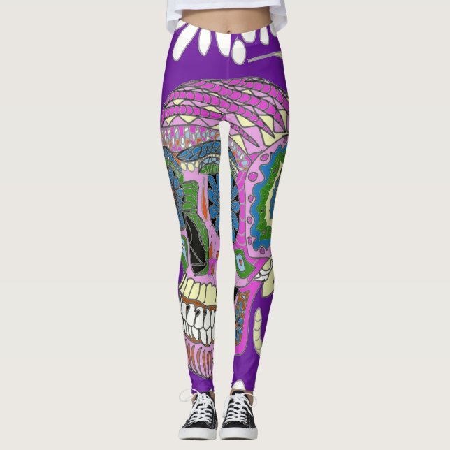 Leggings Crâne de sucre tatouage violet (Devant)