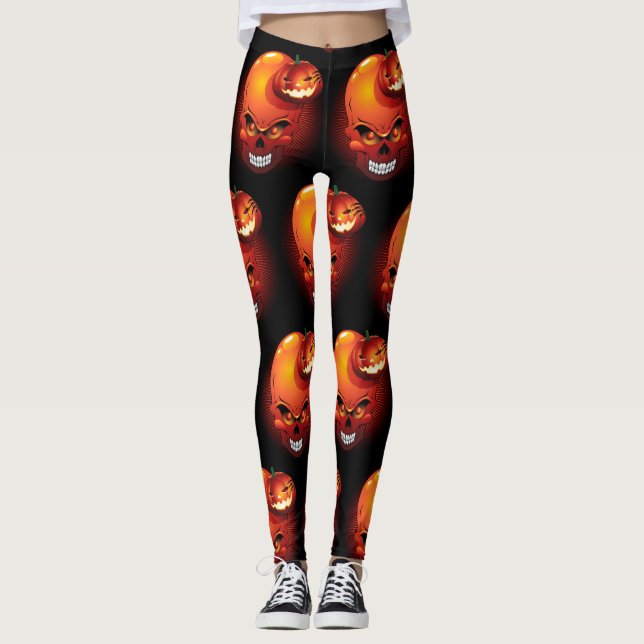 Leggings Crâne d'Halloween et Citrouille (Devant)