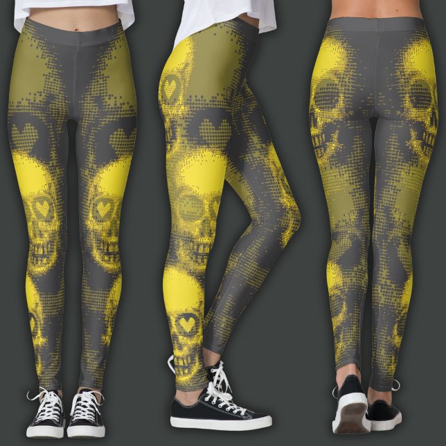 Leggings Crâne Édge | Jaune & Gris (Créateur téléchargé)