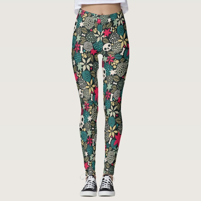 Leggings Crâne en fleurs (Devant)