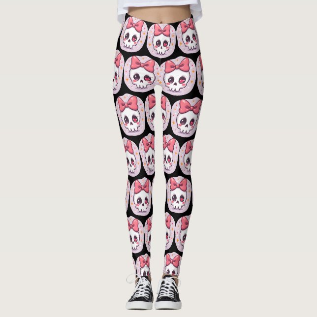 Leggings Crâne Goth Pastel Mignon avec Nœud (Devant)