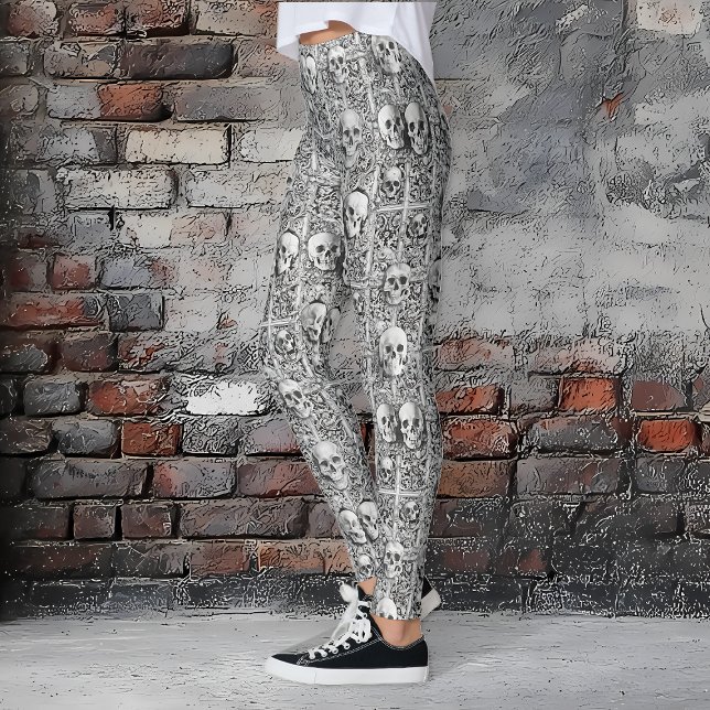 Leggings Crâne gothique et jambes de pierre Halloween (Gothic Skulls & Stone Halloween Leggings)