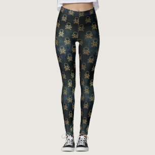 Leggings Crâne noir et or et pattes Motifs croisées