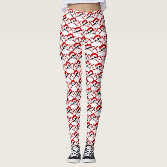 Leggings Crâne Père Noël mignon avec Sucres de canne (Devant)