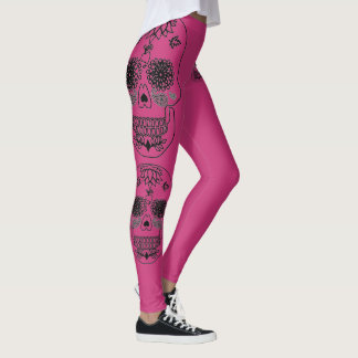 Leggings Crâne rose et noir