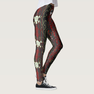 Leggings Crâne rouge, noir gothique, esthétique et positif