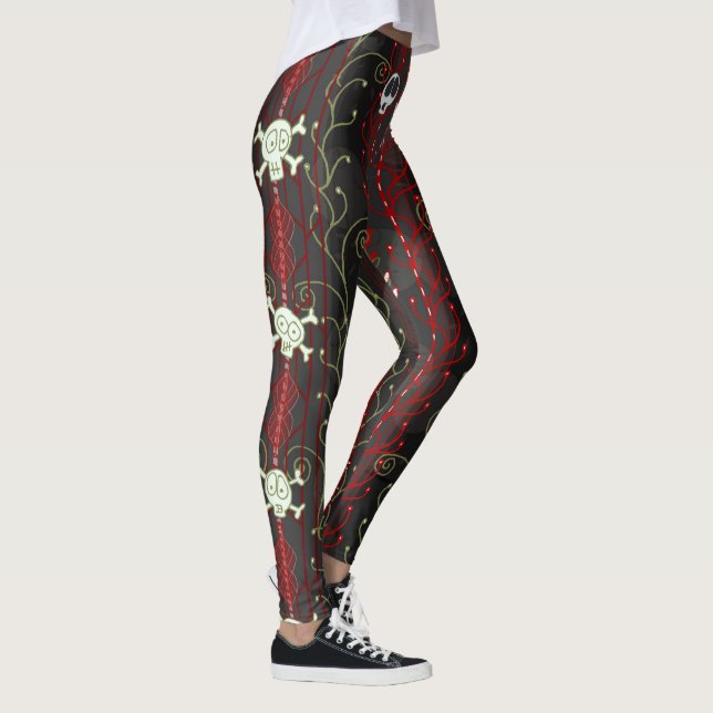 Leggings Crâne rouge, noir gothique, esthétique et positif (Droite)