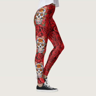 Leggings Crâne sucre rose Roses rouges Vacances