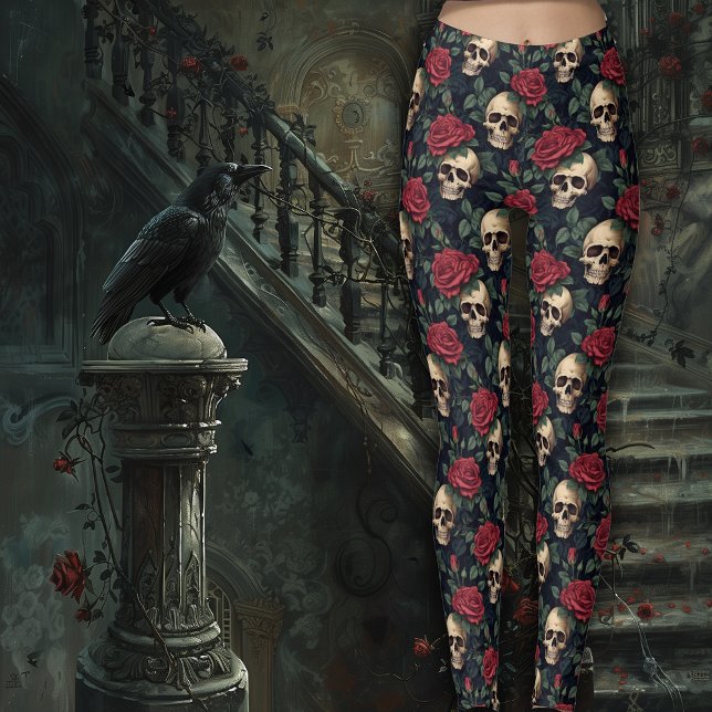 Leggings Crânes à roses rouges (Créateur téléchargé)