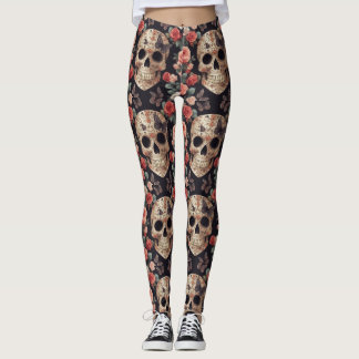 Leggings Crânes à sucre, papillons et fleurs