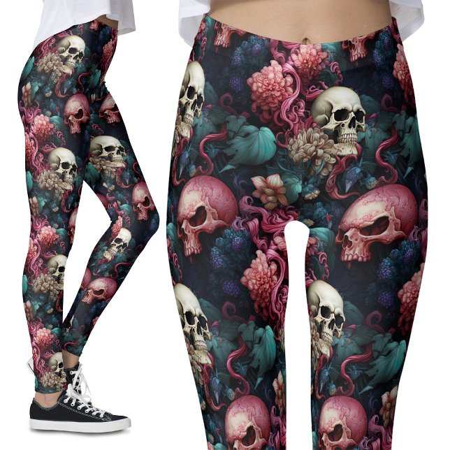 Leggings Crânes Aliens roses colorés Floral gothique (Créateur téléchargé)