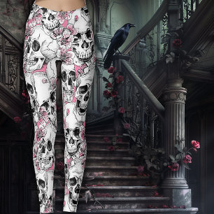 Leggings Crânes aux fleurs roses