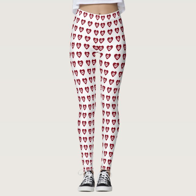 Leggings Crânes avec Coeurs rouges Motif Halloween (Devant)