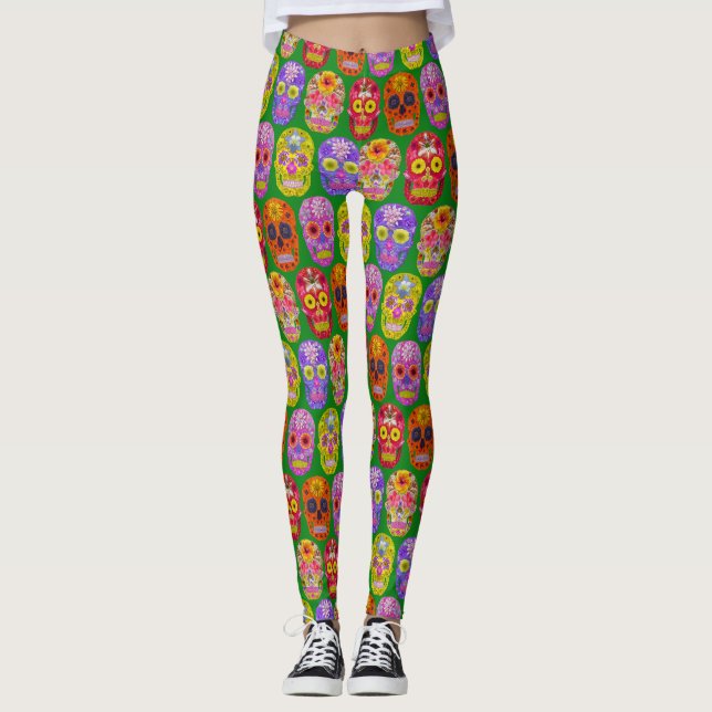 Leggings Crânes de fleurs Motif sans soudure 2018 (Devant)